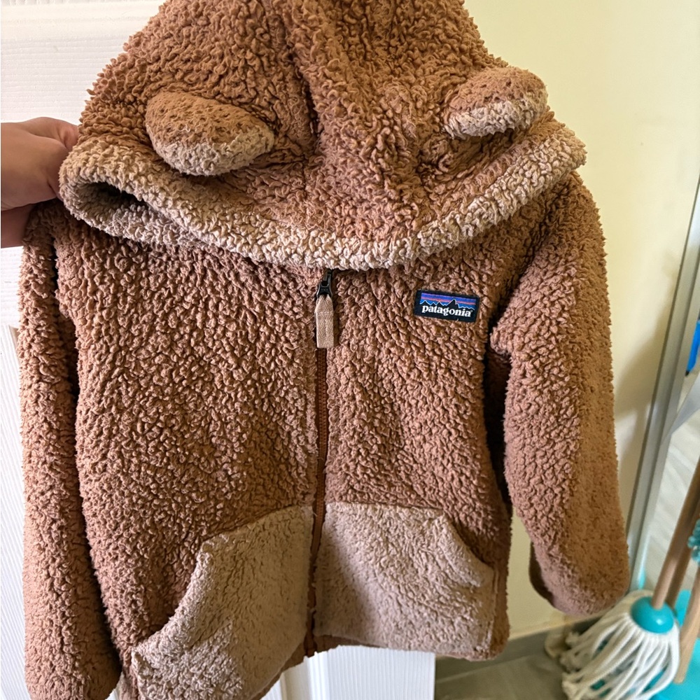 Patagonia Brown Bear Ears Hood Fleece Zip Up Sweater